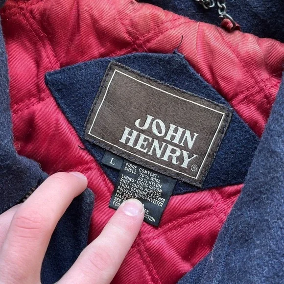 VTG 70s 80s John Henry Navy Wool Leather Trim Bomber Jacket Men's Size L Quilted - Picture 2 of 9